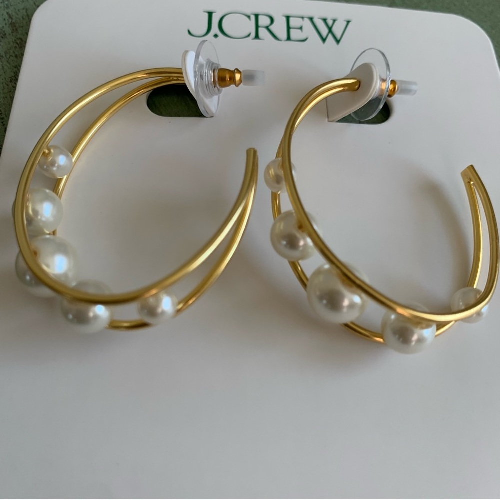 J. Crew Double Hoop Pearl Earrings